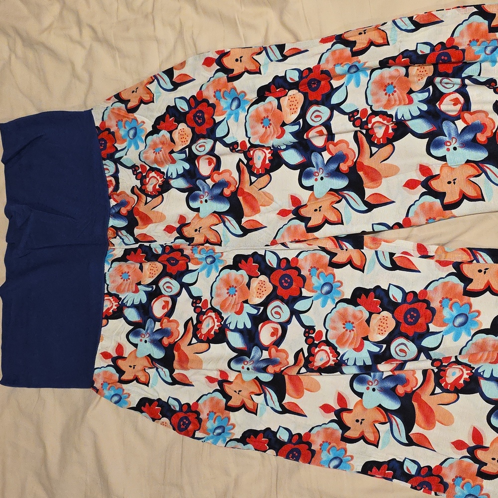 VENUS Blue and Orange Floral Palazzo Sleep Pants With Flared Bottom!